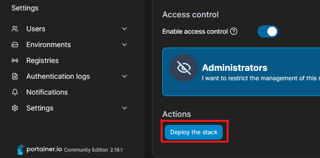 Deploiement de la stack
