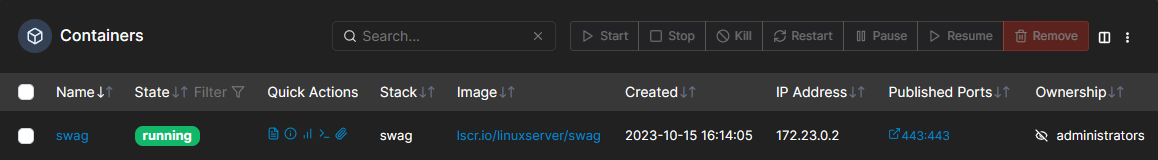 Stack swag démarrée