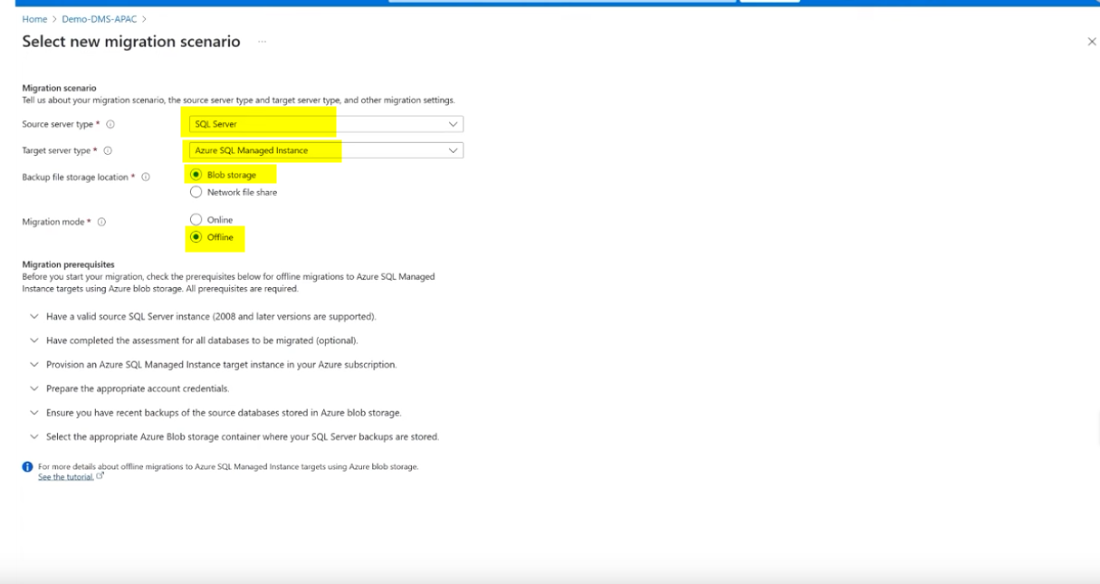 Sélection du scénario de migration