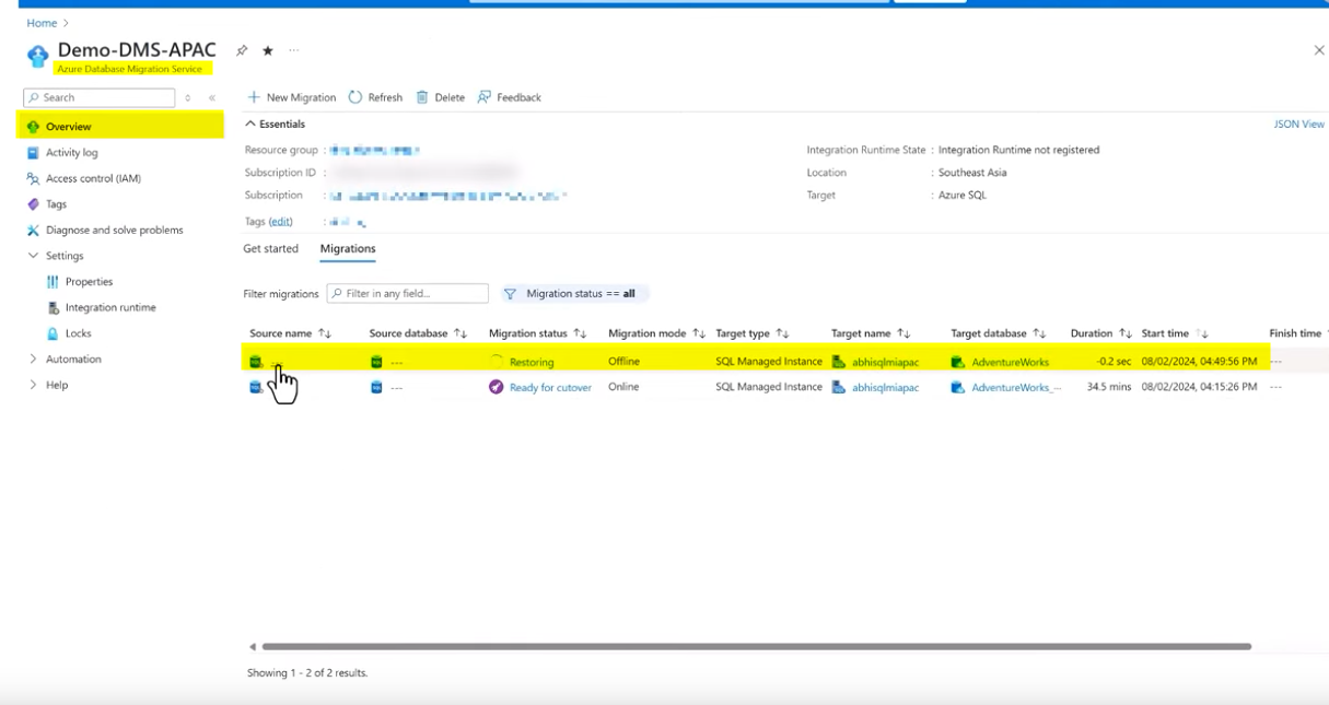 Suivi de la migration